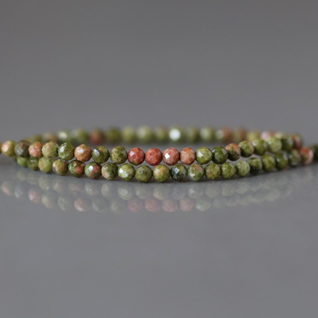 2.5mm Unakite Faceted Beads 15" Green Orange Genuine Gemstone Beads for Jewelry Making Beading Craft Gift DIY Jewelry