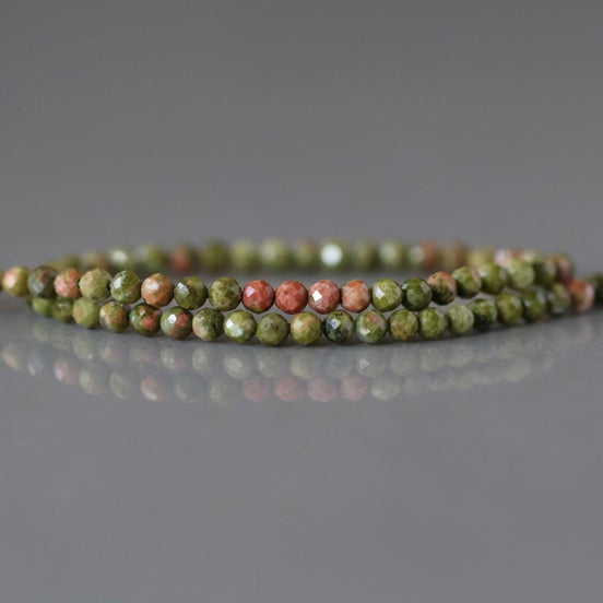 2.5mm Unakite Faceted Beads 15" Green Orange Genuine Gemstone Beads for Jewelry Making Beading Craft Gift DIY Jewelry