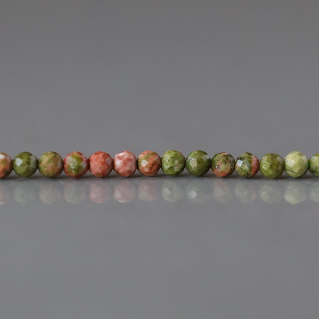 2.5mm Unakite Beads ‚Äì Tiny Faceted Round Natural Gemstone 15" Strand