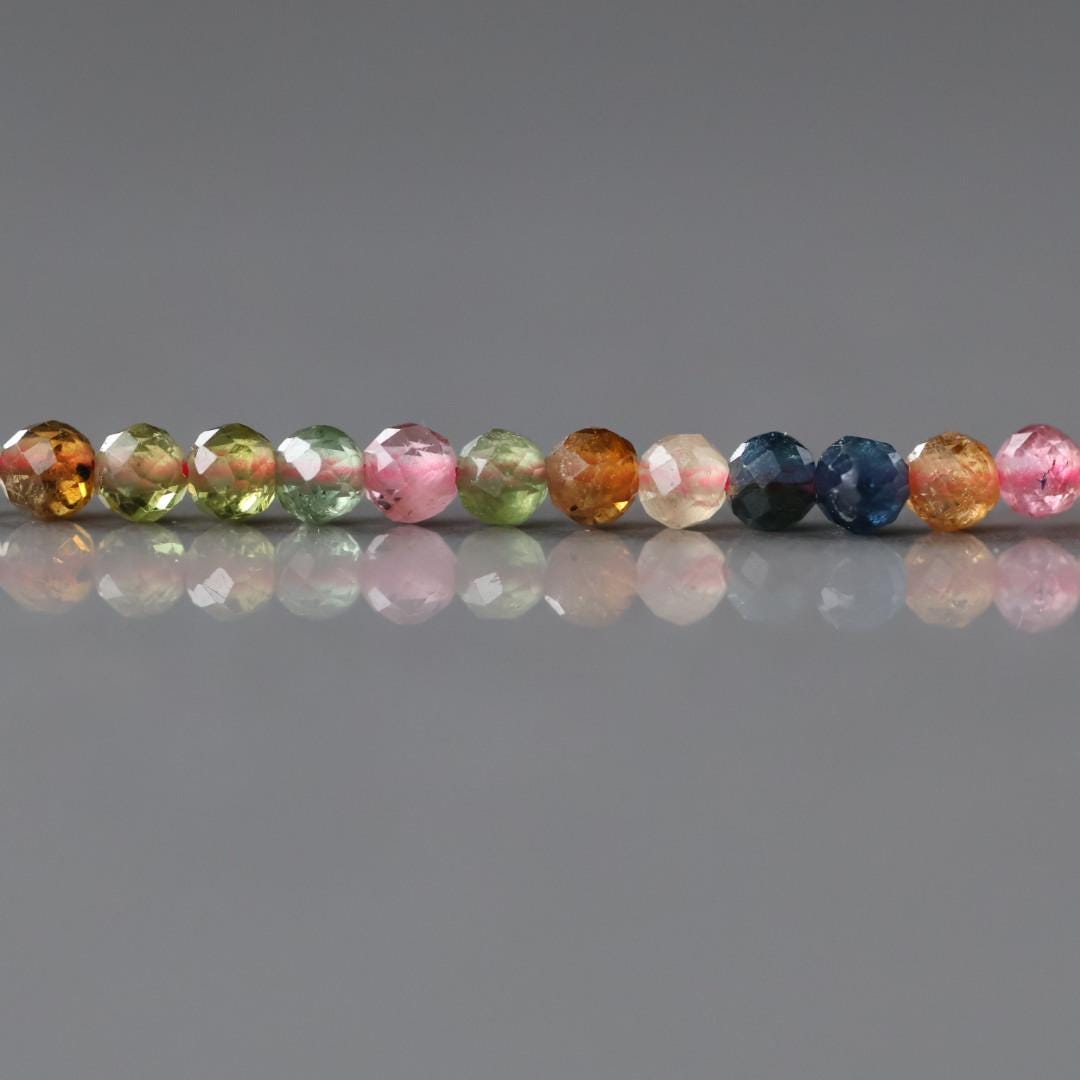 2.5mm AAA Watermelon Tourmaline Micro Faceted Beads 15" Transparent Rainbow Gemstone Beads for Jewelry Making October birthstone