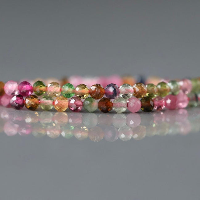 2.5mm AAA Watermelon Tourmaline Micro Faceted Beads 15" Transparent Rainbow Gemstone Beads for Jewelry Making October birthstone