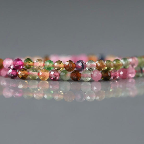 2.5mm AAA Watermelon Tourmaline Micro Faceted Beads 15" Transparent Rainbow Gemstone Beads for Jewelry Making October birthstone