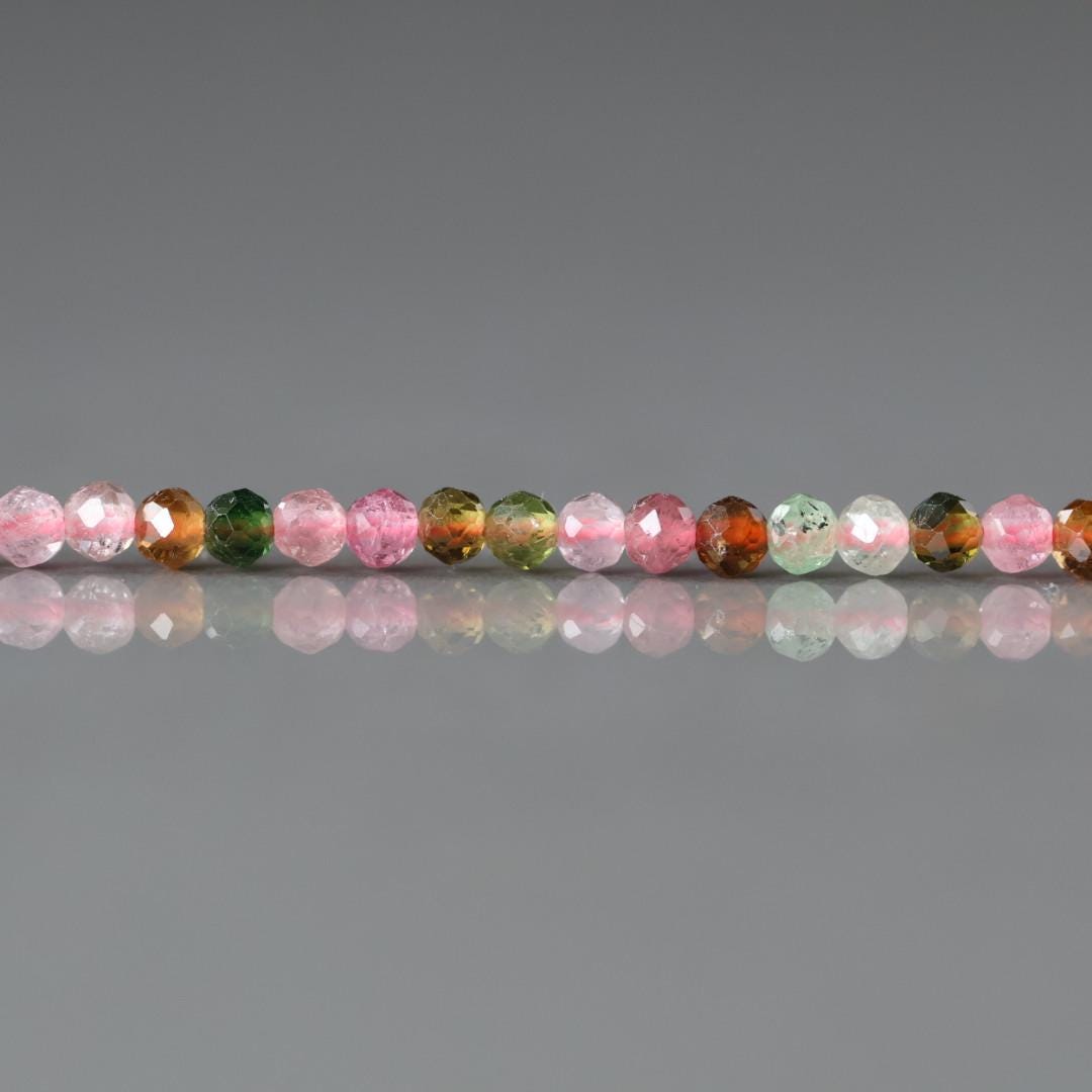 2.5mm AAA Watermelon Tourmaline Micro Faceted Beads 15" Transparent Rainbow Gemstone Beads for Jewelry Making