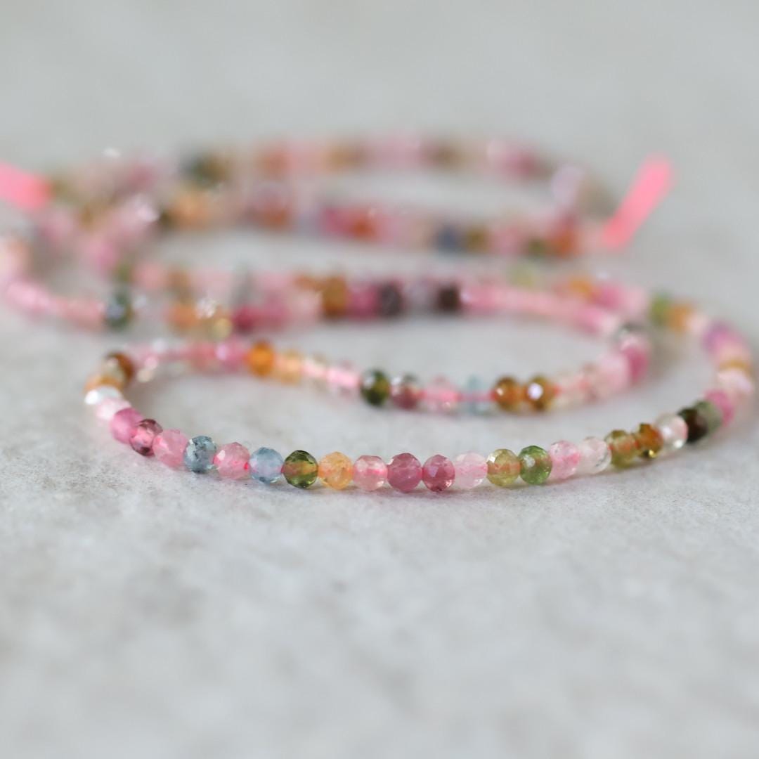 2.5mm Watermelon Tourmaline Beads – Tiny Faceted Round Natural Gemstone 15" Strand