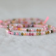 2.5mm Watermelon Tourmaline Beads – Tiny Faceted Round Natural Gemstone 15