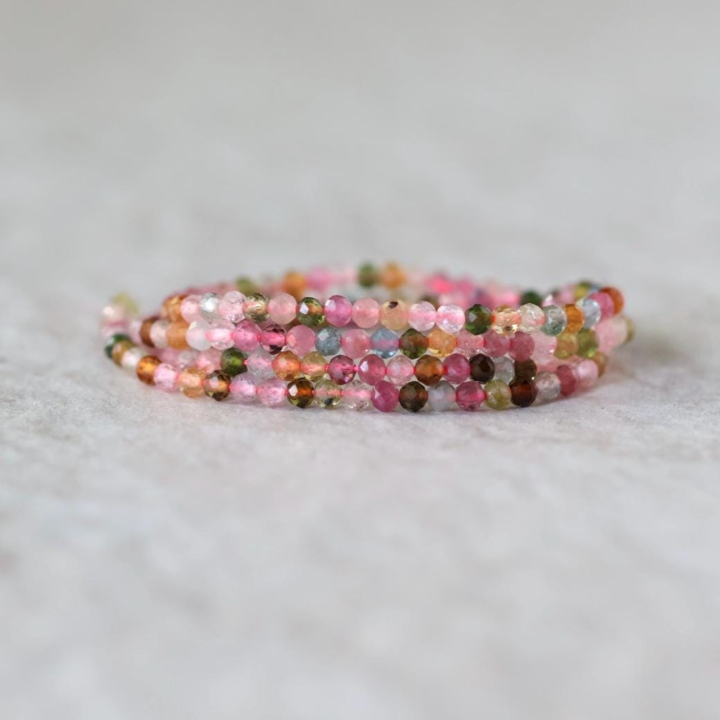 2.5mm Watermelon Tourmaline Beads – Tiny Faceted Round Natural Gemstone 15" Strand