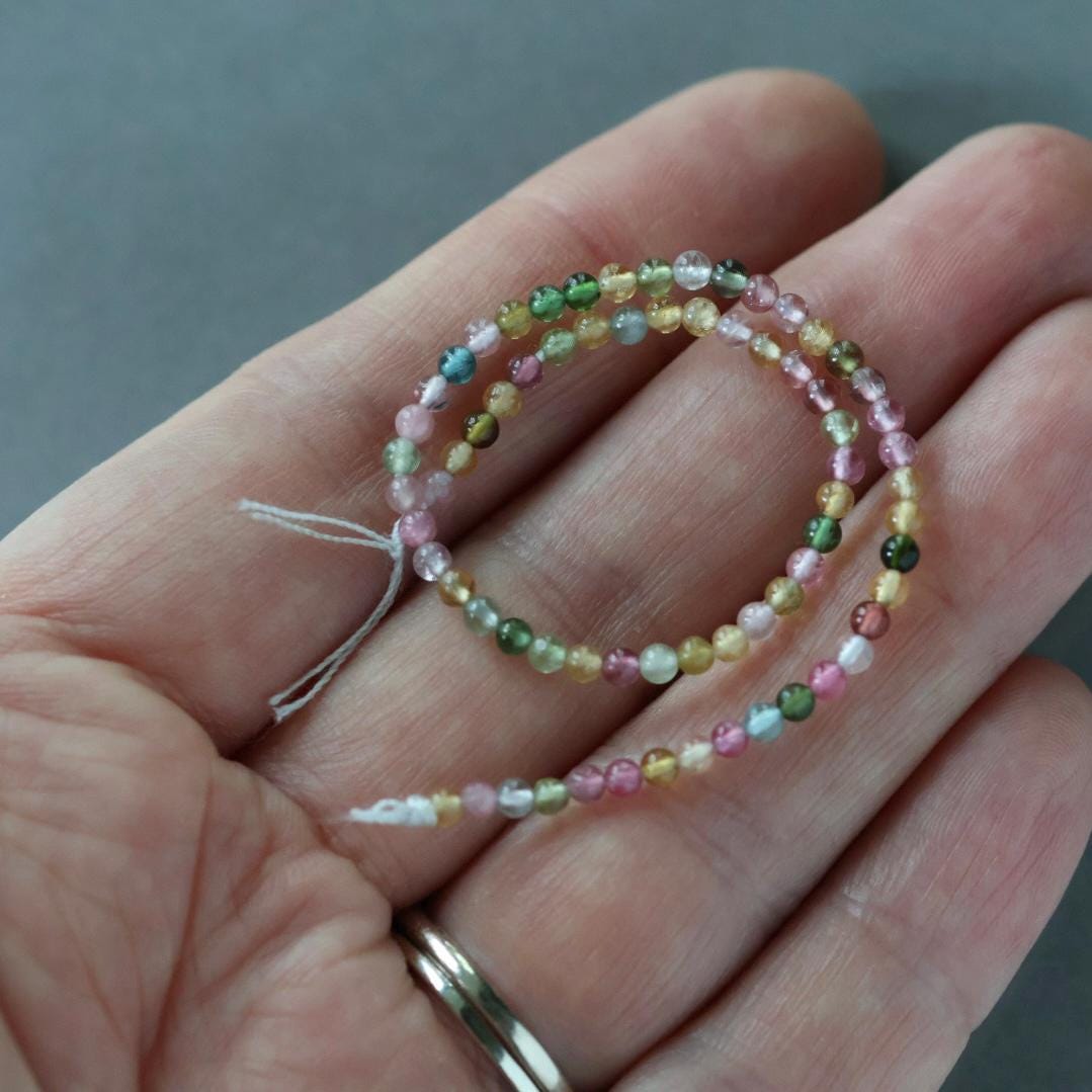 2.5mm Watermelon Tourmaline Beads - Tiny Smooth Round Natural Gemstone 7" Strand