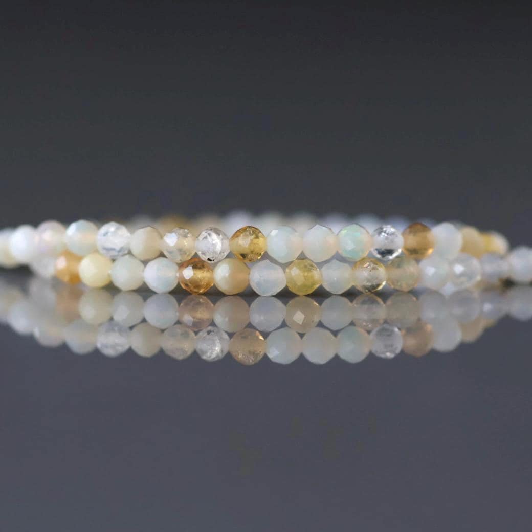 2.5mm Yellow Opal Beads - Tiny Faceted Round Natural Gemstone 15" Strand