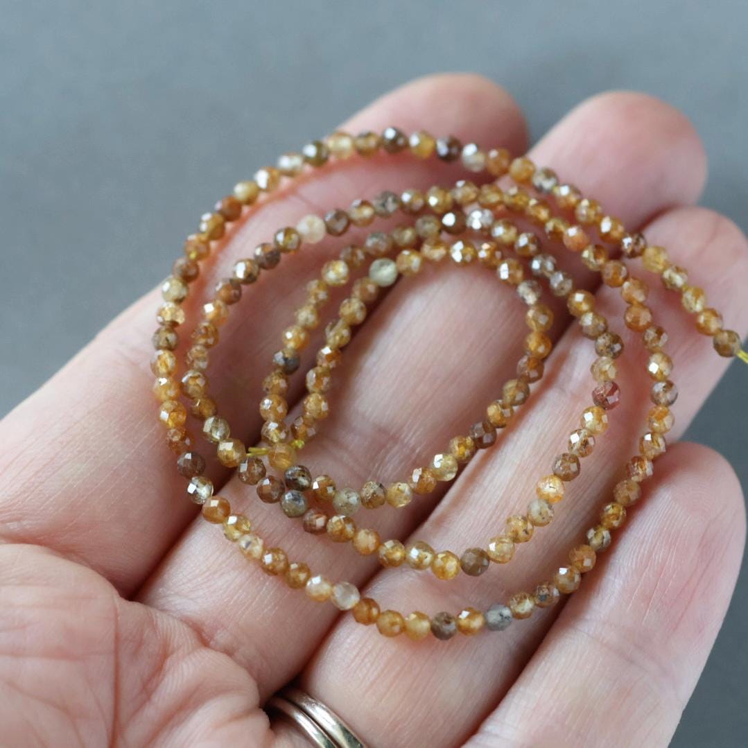 2.5mm Yellow Sapphire Beads - Tiny Faceted Round Natural Gemstone 15" Strand