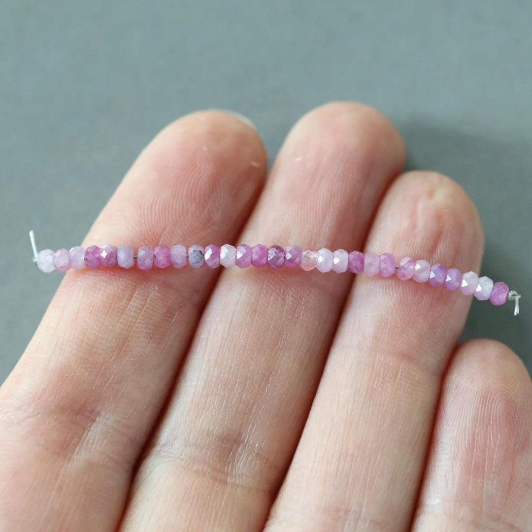 2.7mm 3mm AAA Pink Ruby Beads Faceted Rondelle 2” Natural Pink Ruby Gemstone Beads Beading Crafter Gift July Birthstone DIY Jewelry Making