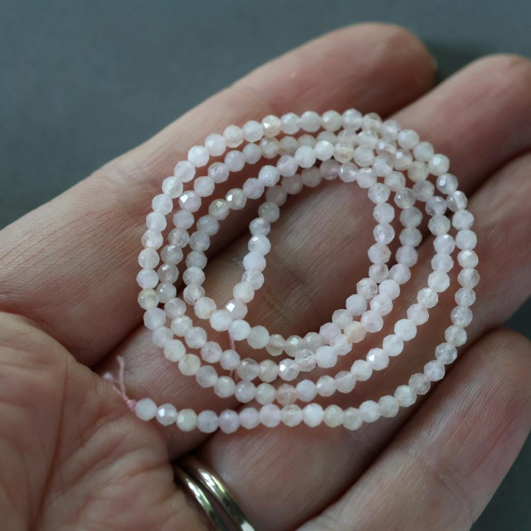 2.8-3mm Pink Morganite Beads - Faceted Round Micro Gemstone 15" Strand
