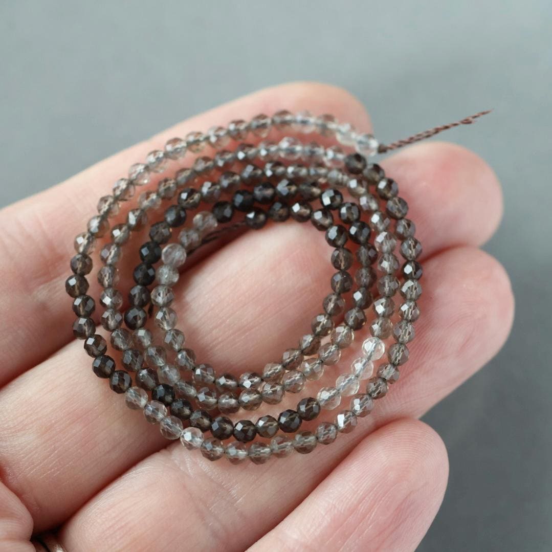 2.8mm Smoky Quartz Beads ‚Äì Faceted Round Micro Gemstone 15" Strand