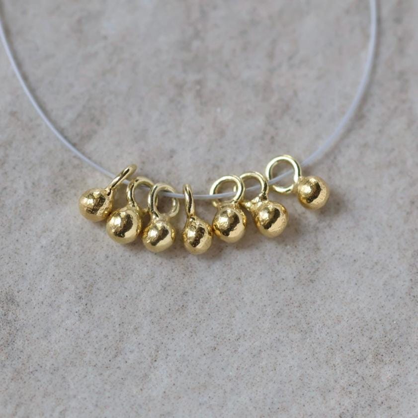 2mm 24k Gold Vermeil Ball Drop Beads 5 Pcs Pendant Charms Spacers Ball with Hoop for DIY Jewelry Making