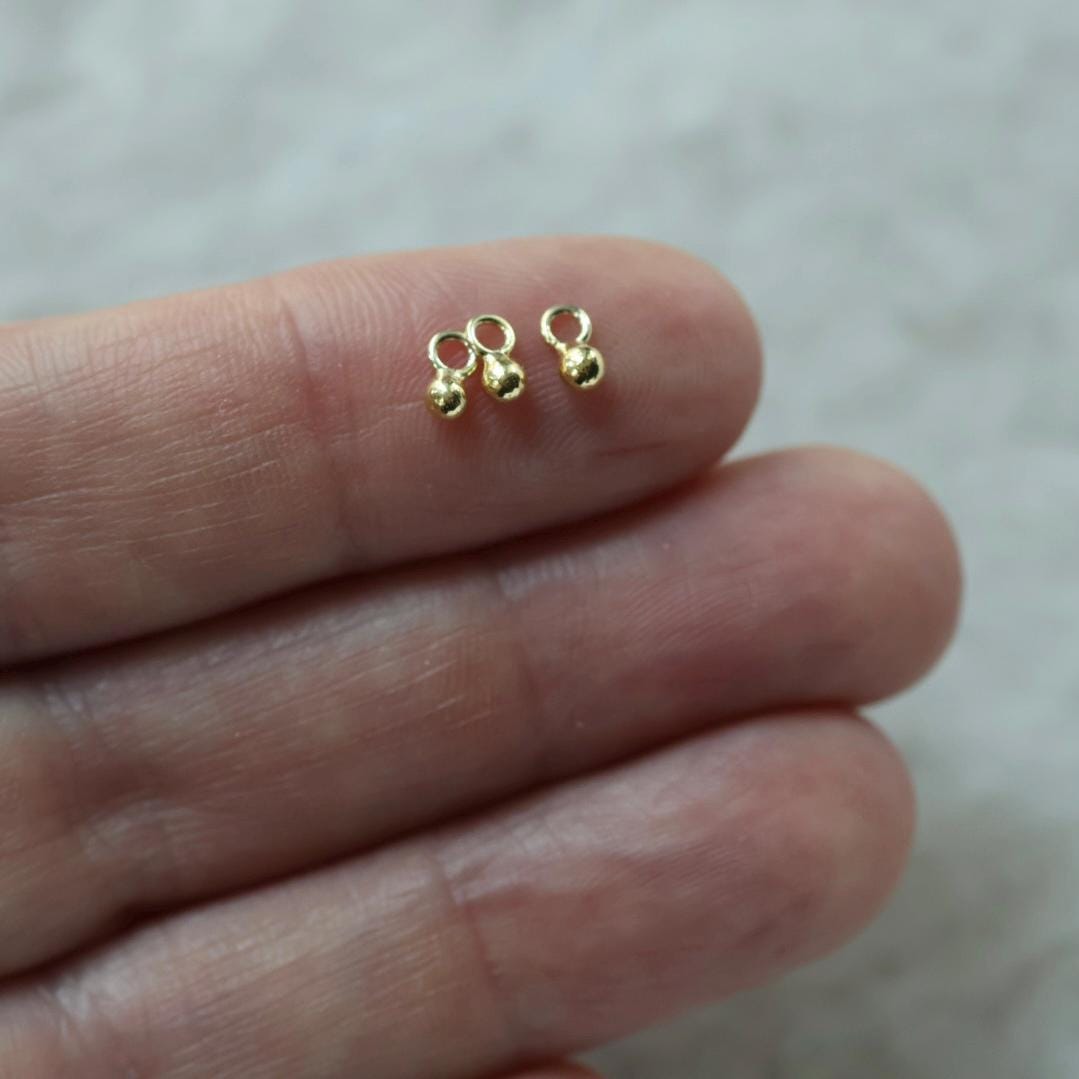2mm 24k Gold Vermeil Ball Drop Beads 5 Pcs Pendant Charms Spacers Ball with Hoop for DIY Jewelry Making