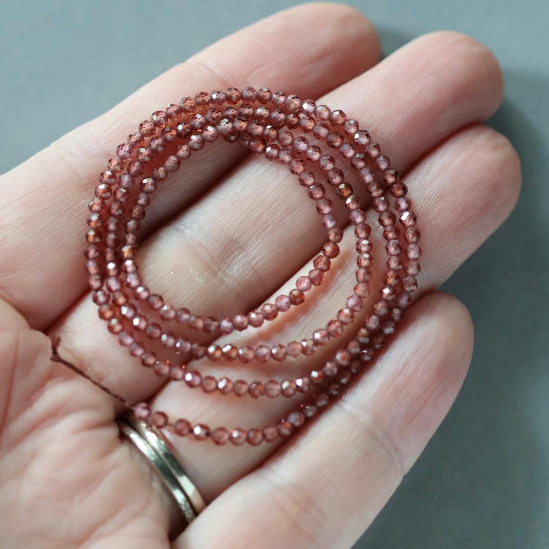 2mm Almandine Garnet Beads - Tiny Faceted Round Natural Gemstone 15" Strand