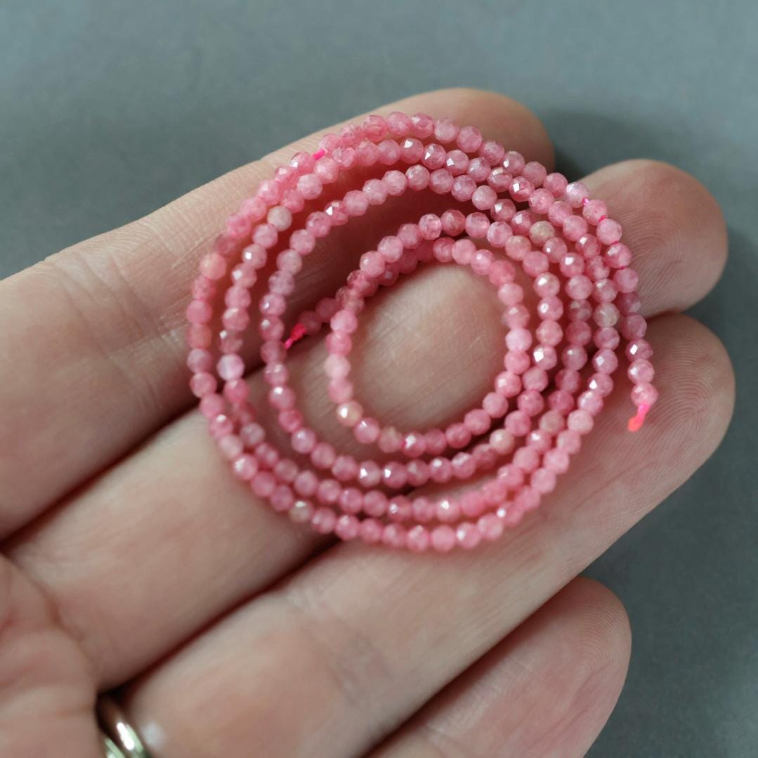 2mm AAA Brazilian Rhodonite Faceted Round Beads 15"