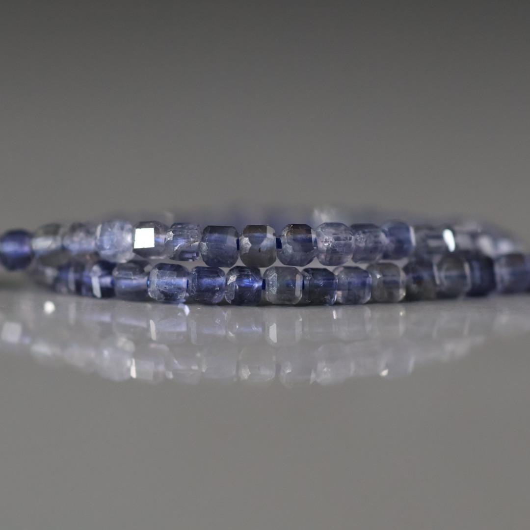 2mm Iolite Beads - Tiny Faceted Cube Natural Gemstone 7" Strand