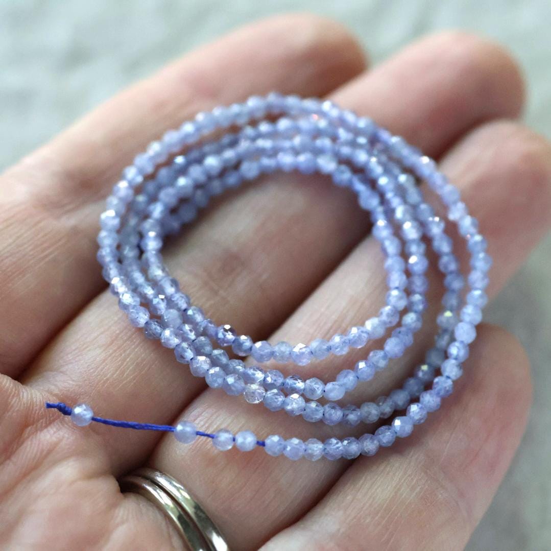 2mm AAA Tanzanite Faceted Round Beads 15" - Tiny Natural Gemstone