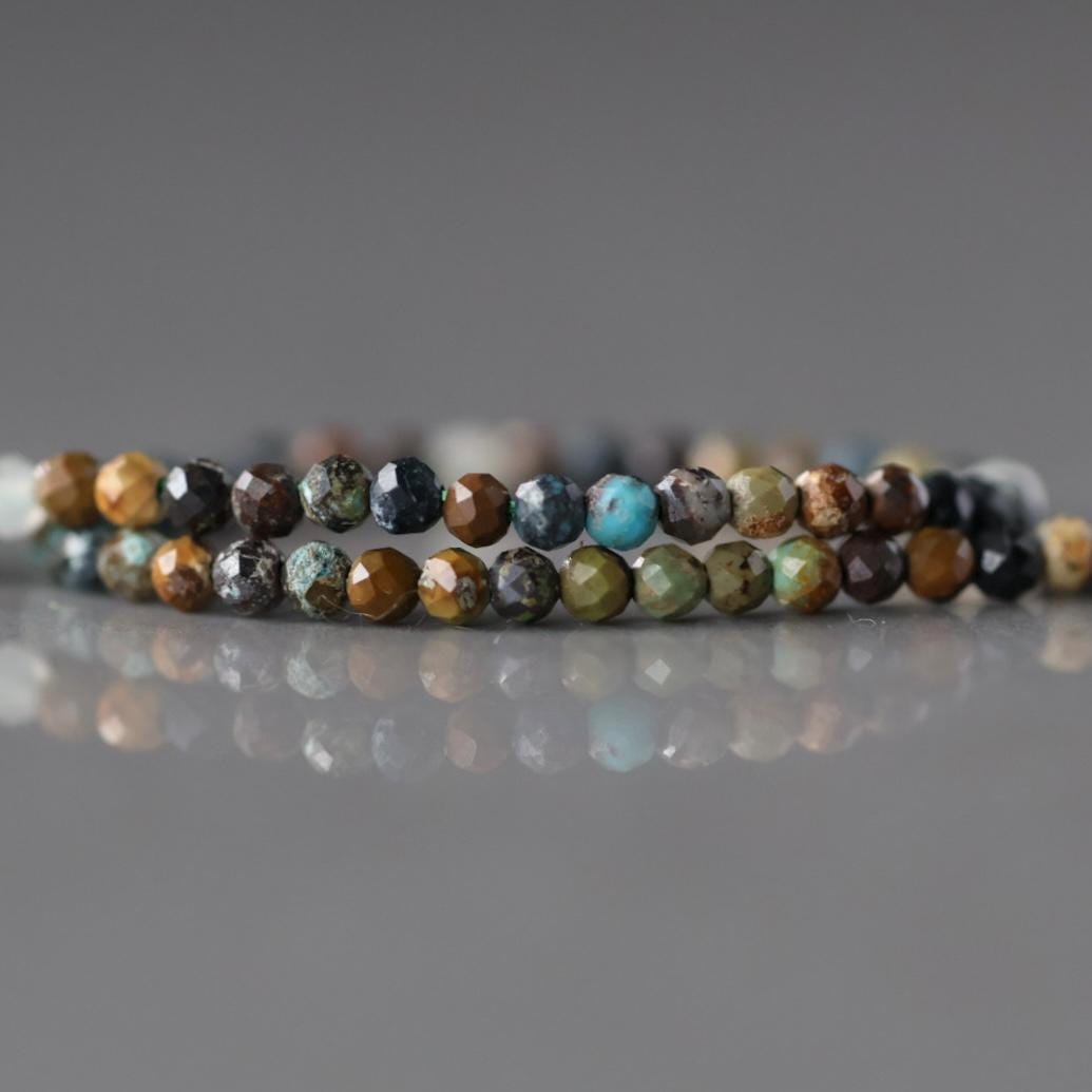 2mm African Turquoise Beads ‚Äì Tiny Faceted Round Natural Gemstone 15" Strand