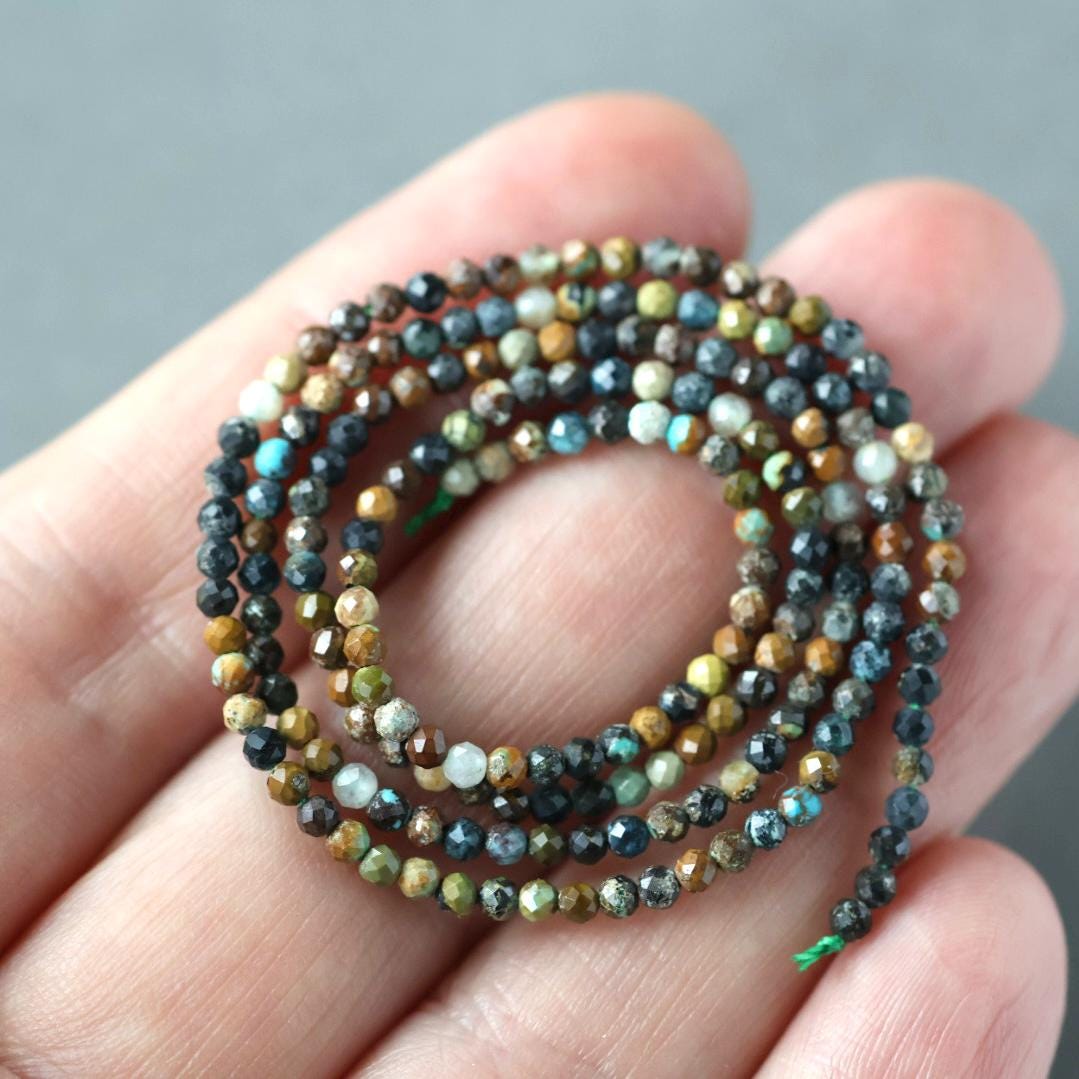 2mm African Turquoise Beads ‚Äì Tiny Faceted Round Natural Gemstone 15" Strand