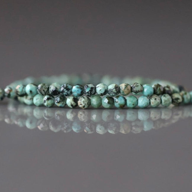 2mm African Turquoise Beads - Tiny Faceted Round Natural Gemstone 15" Strand