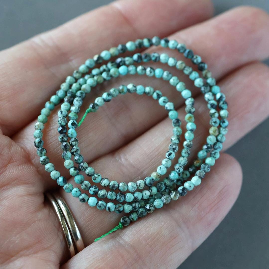 2mm African Turquoise Beads - Tiny Faceted Round Natural Gemstone 15" Strand