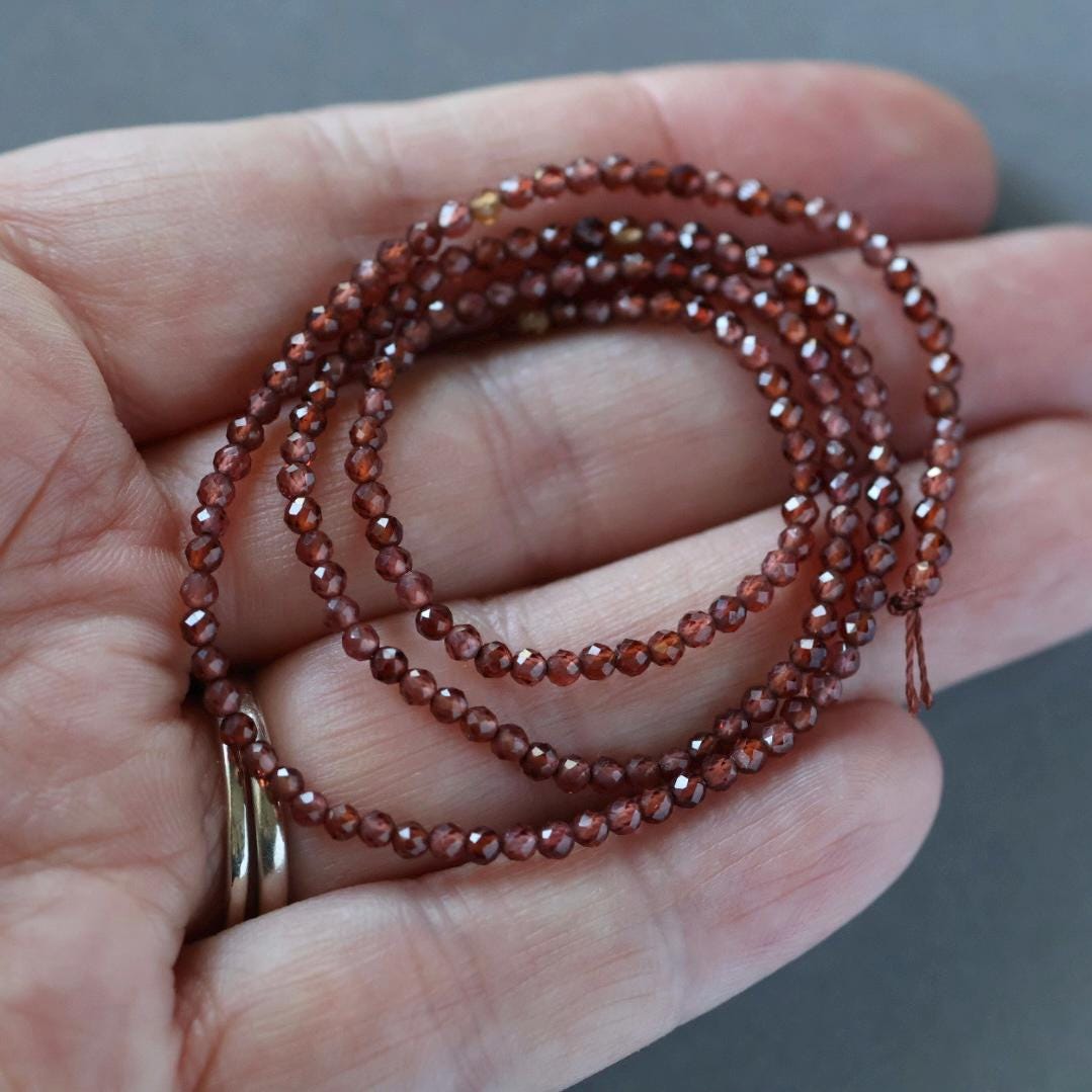 2mm AAA Almandine Garnet Beads Micro Faceted Beads 15" Natural Garnet Gemstone Beads Beading Crafter Gift