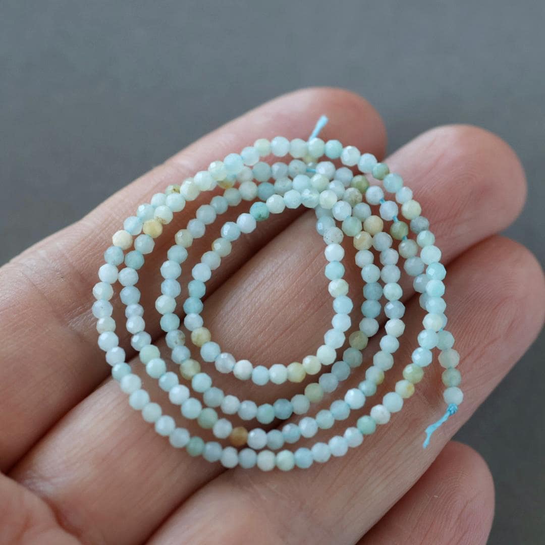 2mm Amazonite Beads ‚Äì Tiny Faceted Round Natural Gemstone 15" Strand