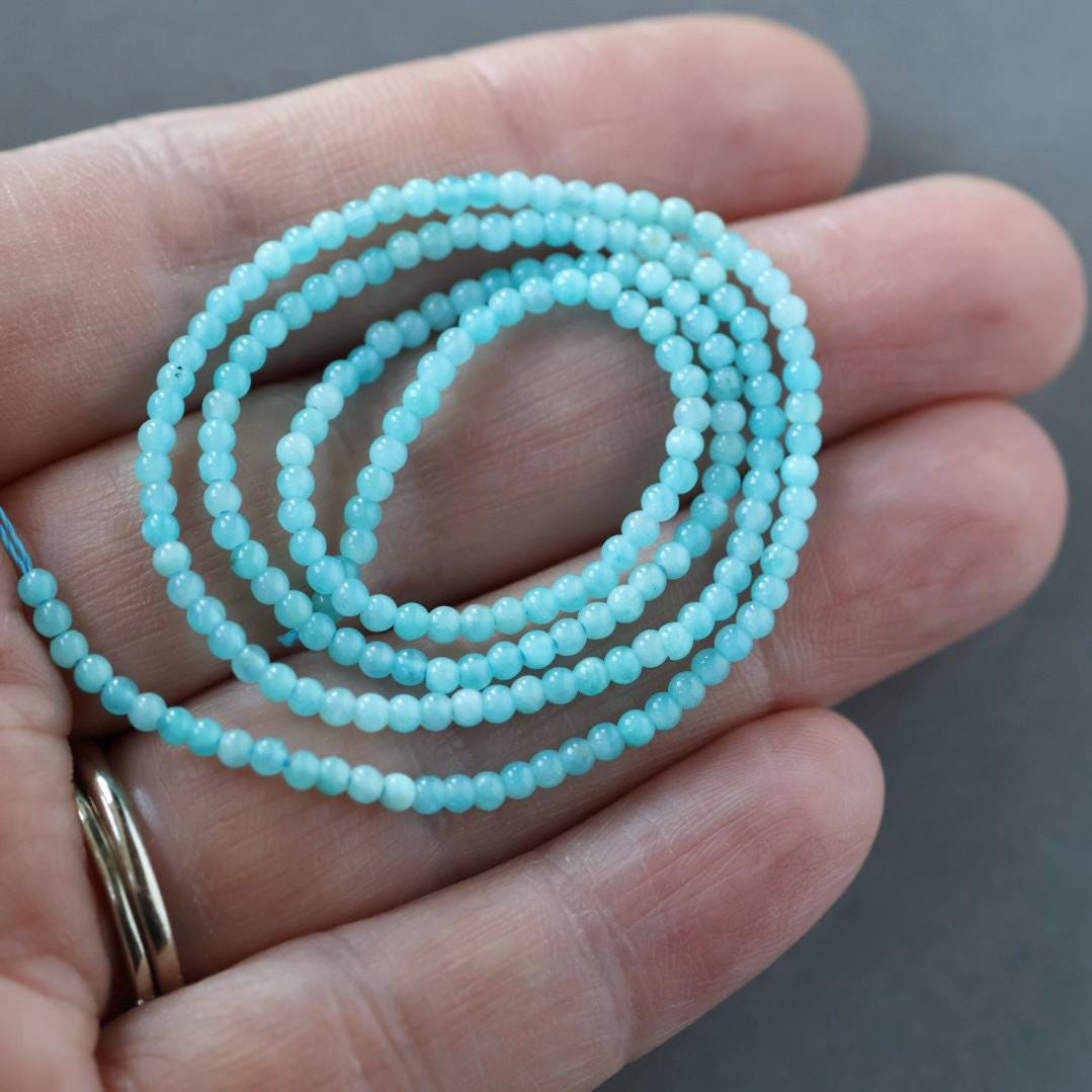 2mm Amazonite Beads ‚Äì Tiny Smooth Round Natural Gemstone 15" Strand