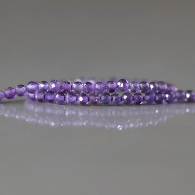 2mm Amethyst Beads – Tiny Faceted Round Natural Gemstone 15" Strand