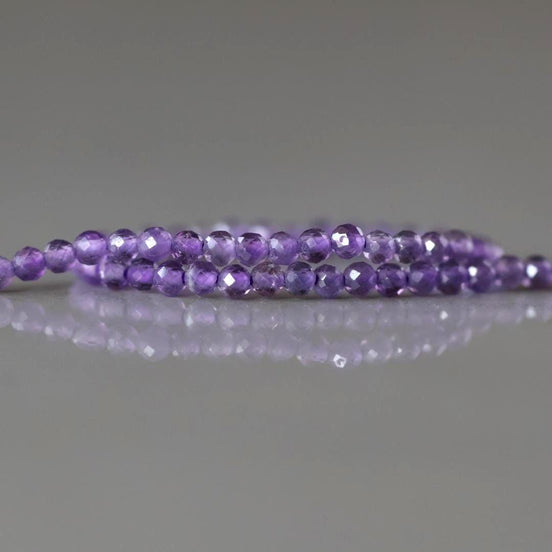 2mm Amethyst Beads – Tiny Faceted Round Natural Gemstone 15" Strand