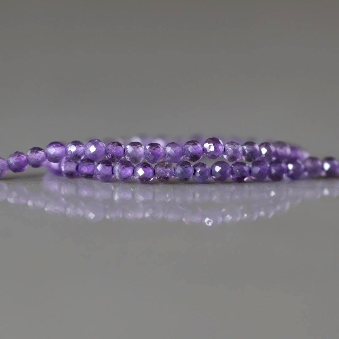 2mm Amethyst Beads ‚Äì Tiny Faceted Round Natural Gemstone 15" Strand