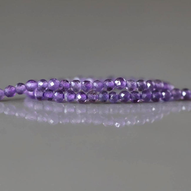 2mm Amethyst Beads ‚Äì Tiny Faceted Round Natural Gemstone 15" Strand