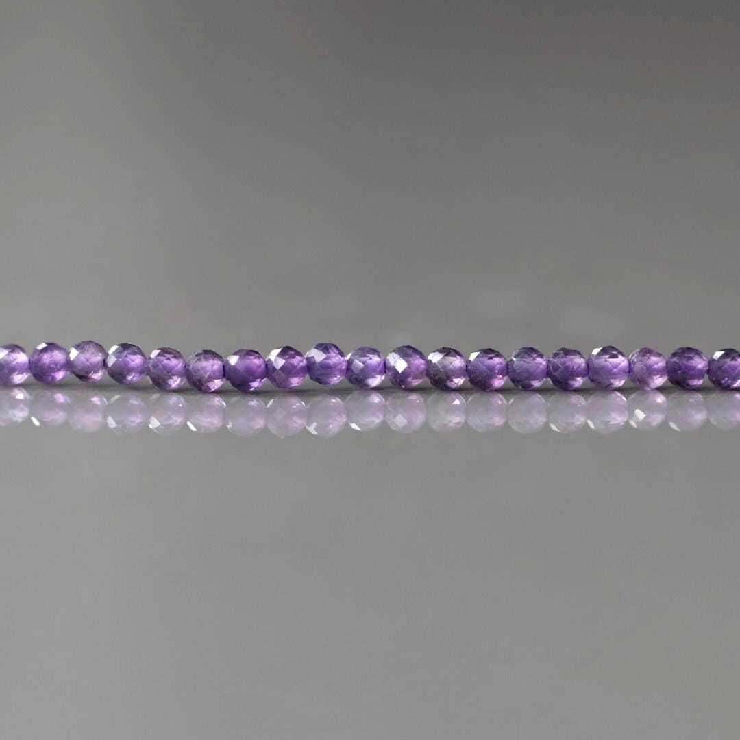 2mm Amethyst Beads ‚Äì Tiny Faceted Round Natural Gemstone 15" Strand
