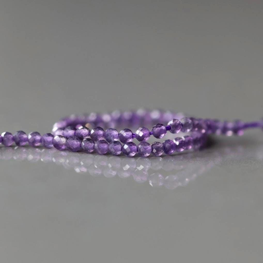 2mm Amethyst Beads ‚Äì Tiny Faceted Round Natural Gemstone 15" Strand