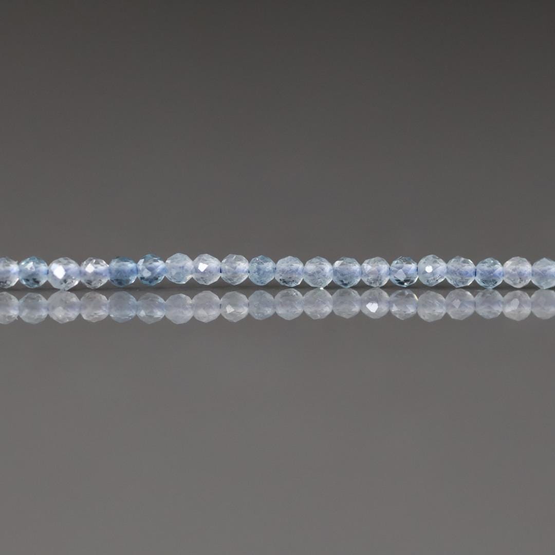 2mm Aquamarine Beads – Tiny Faceted Round Natural Gemstone 15" Strand
