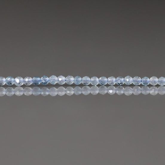 2mm Aquamarine Beads – Tiny Faceted Round Natural Gemstone 15" Strand