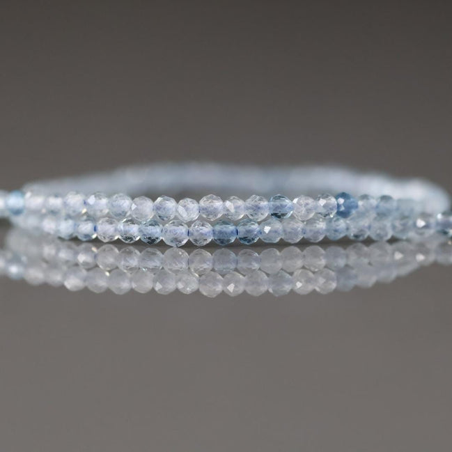 2mm Aquamarine Beads – Tiny Faceted Round Natural Gemstone 15" Strand