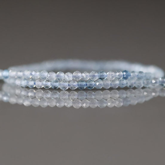 2mm Aquamarine Beads – Tiny Faceted Round Natural Gemstone 15" Strand
