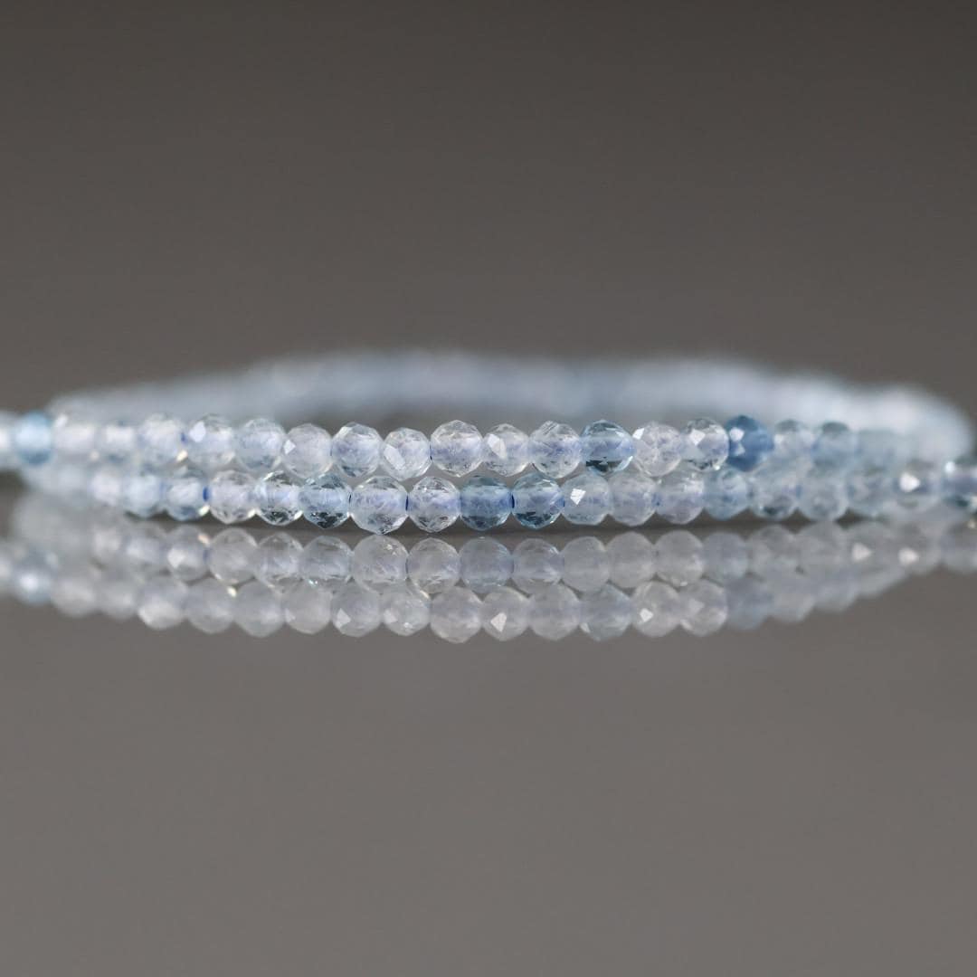 2mm Aquamarine Beads ‚Äì Tiny Faceted Round Natural Gemstone 15" Strand