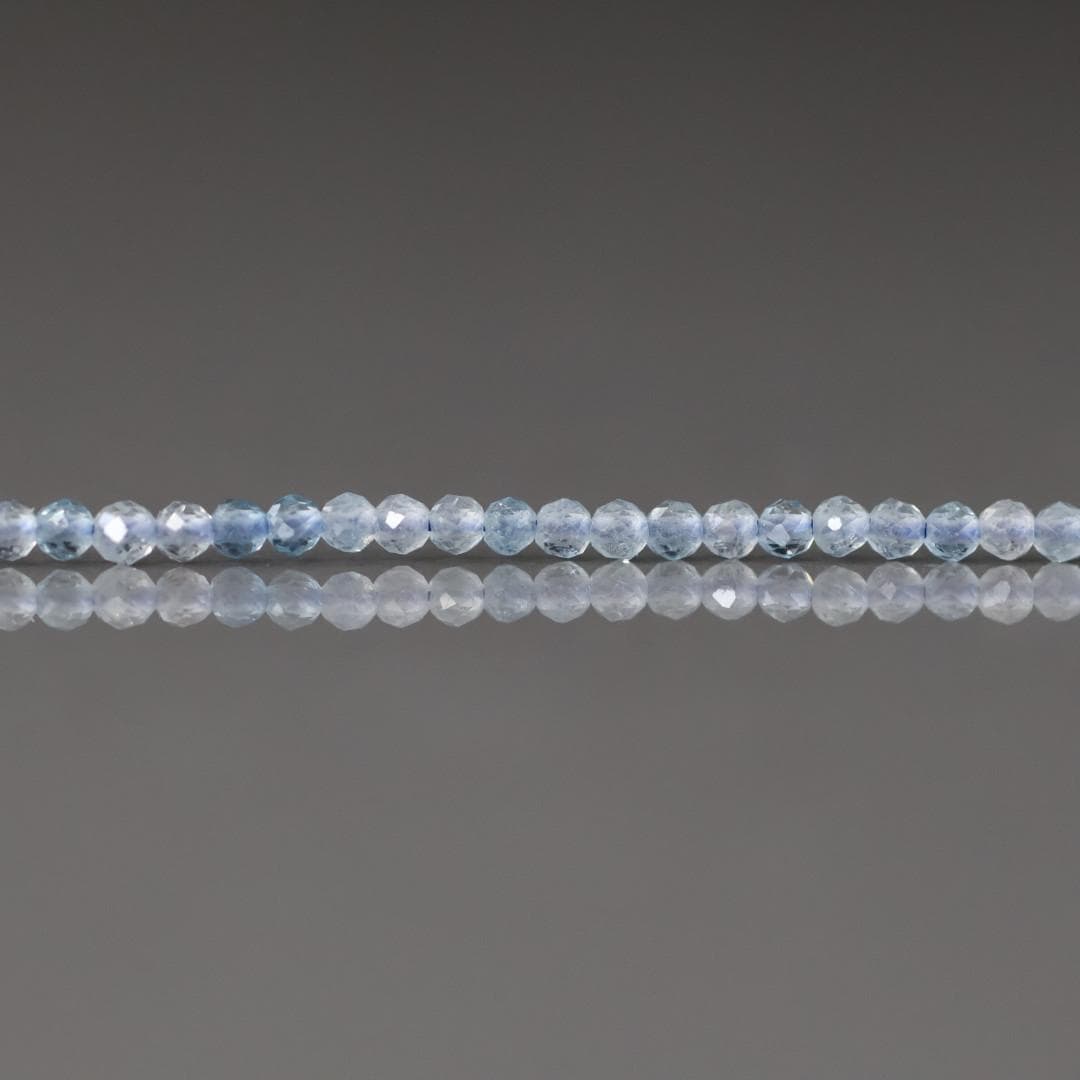 2mm Aquamarine Beads ‚Äì Tiny Faceted Round Natural Gemstone 15" Strand