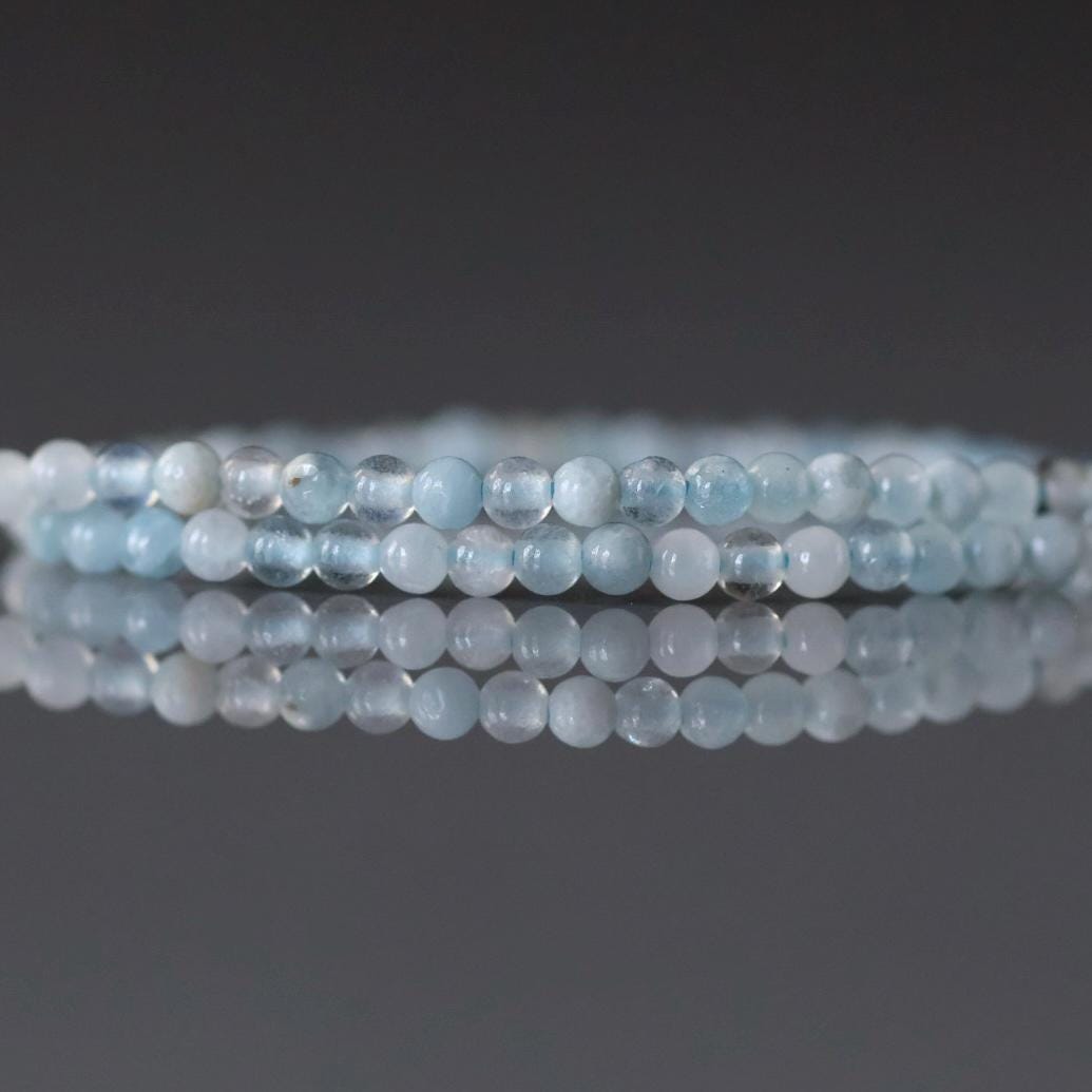 2mm Aquamarine Beads – Tiny Smooth Round Natural Gemstone 15" Strand