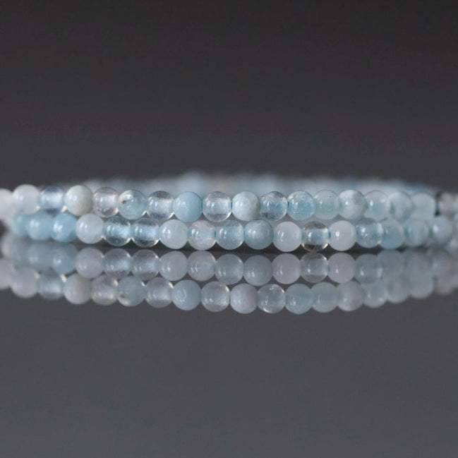 2mm Aquamarine Beads – Tiny Smooth Round Natural Gemstone 15" Strand