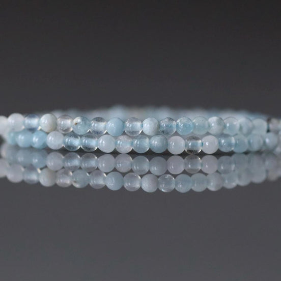 2mm Aquamarine Beads – Tiny Smooth Round Natural Gemstone 15" Strand
