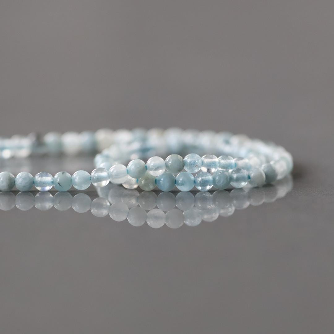 2mm Aquamarine Beads ‚Äì Tiny Smooth Round Natural Gemstone 15" Strand