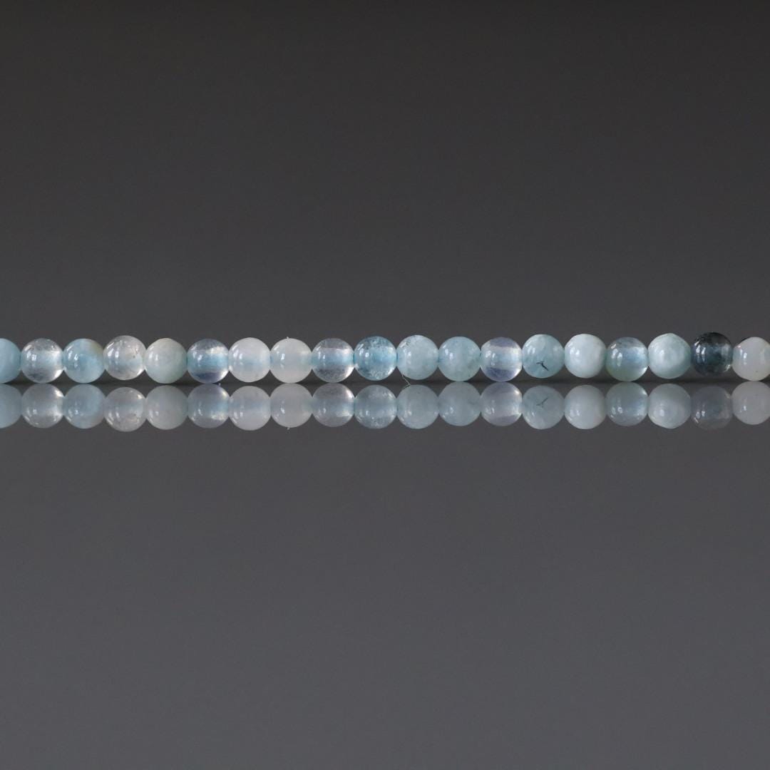 2mm Aquamarine Beads ‚Äì Tiny Smooth Round Natural Gemstone 15" Strand