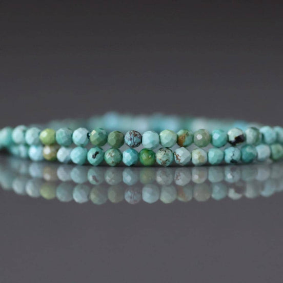 2mm Arizona Turquoise Beads – Tiny Faceted Round Natural Gemstone 15" Strand
