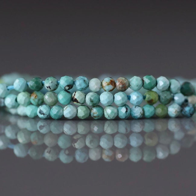 2mm Arizona Turquoise Beads – Tiny Faceted Round Natural Gemstone 15" Strand