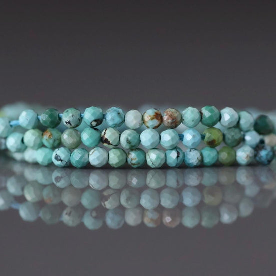 2mm Arizona Turquoise Beads – Tiny Faceted Round Natural Gemstone 15" Strand