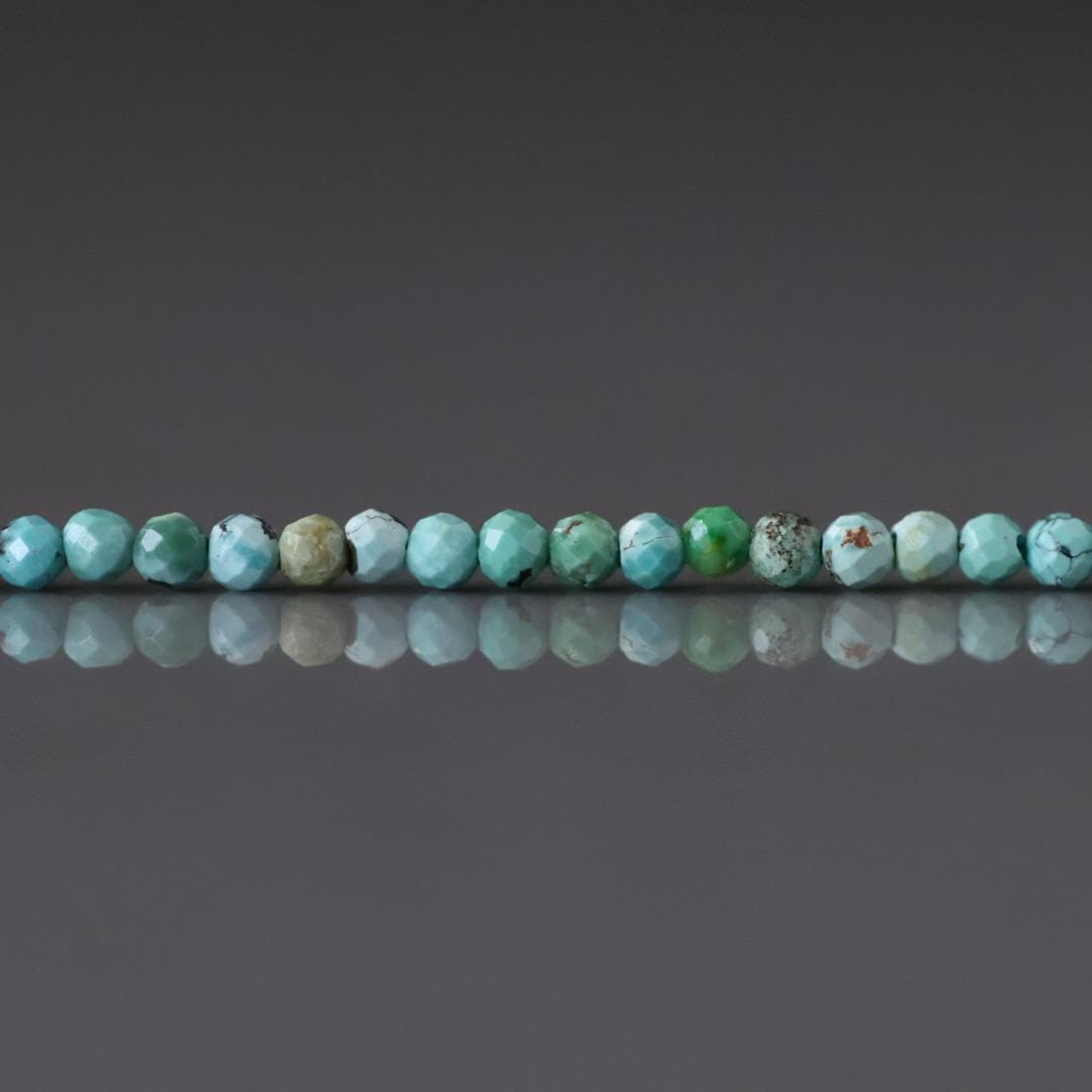 2mm Arizona Turquoise Beads – Tiny Faceted Round Natural Gemstone 15" Strand
